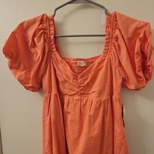 Altar'd State orange puff sleeve mini dress.